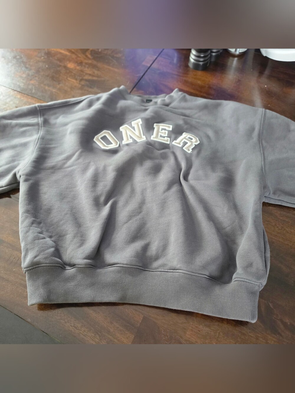 Gray 'ONER' Crewneck Sweater